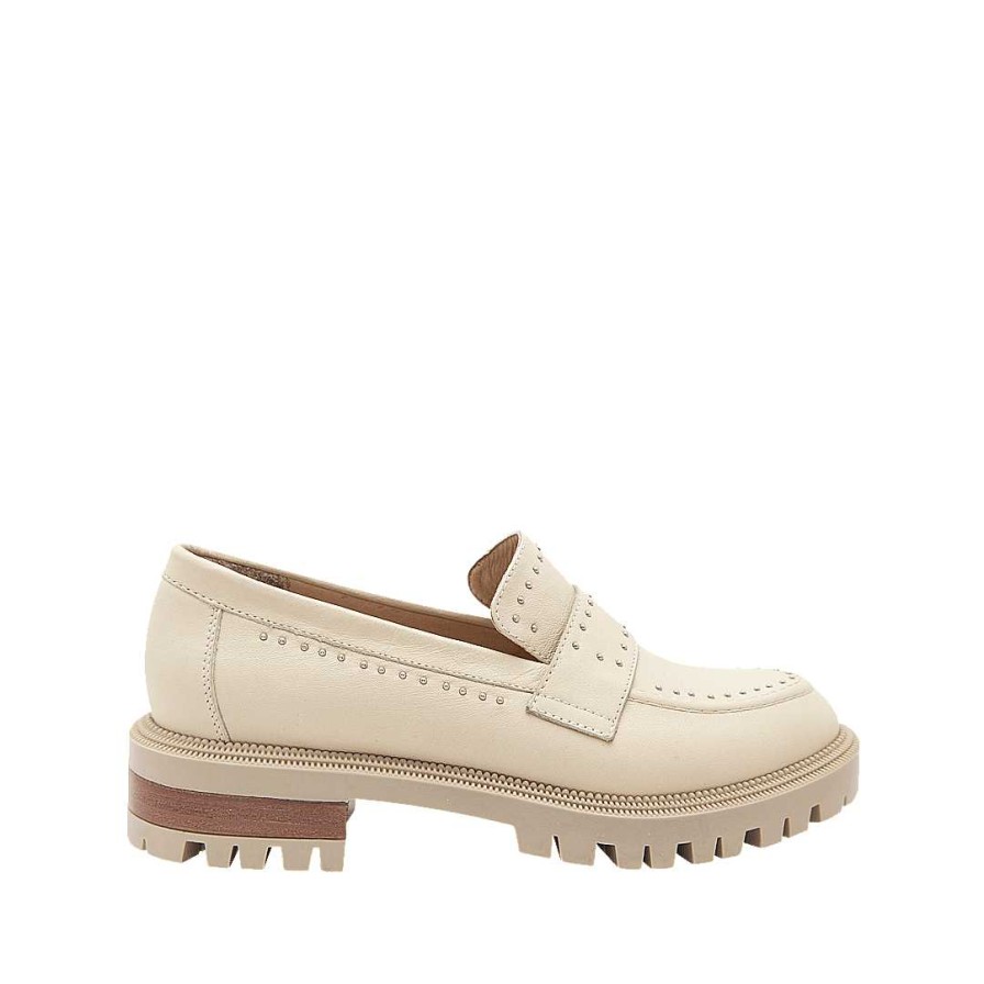 Shoes Bon-Bonite | Cream White Leather Moccasin