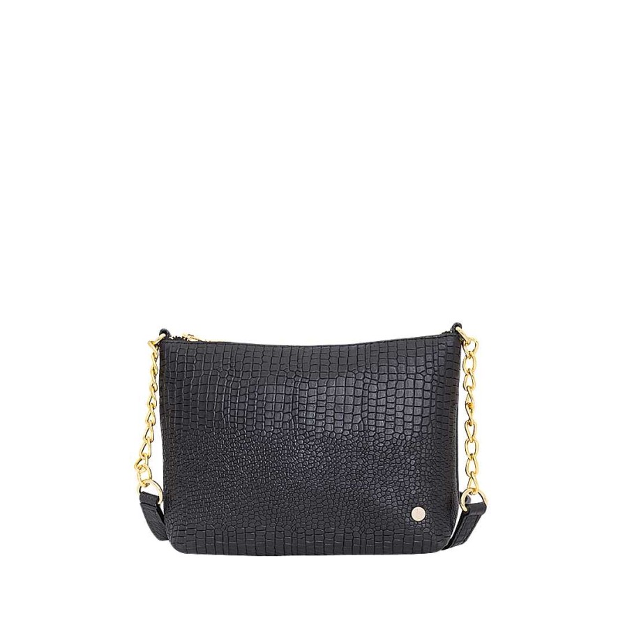 Handbags Bon-Bonite | Black Onyx Hands Free In Leather Mix