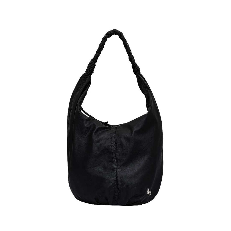 Handbags Bon-Bonite | Black Onyx Leather Hobo Bag Style Handbag