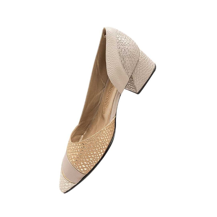 Shoes Bon-Bonite | Sand White Leather Heel By Capuccino And Mocha