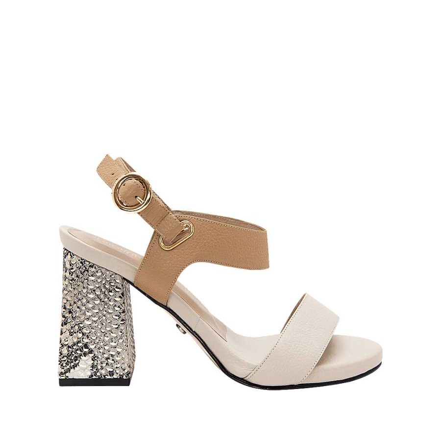 Shoes Bon-Bonite | Heeled Sandal In Capuccino Color Leather By Sand White