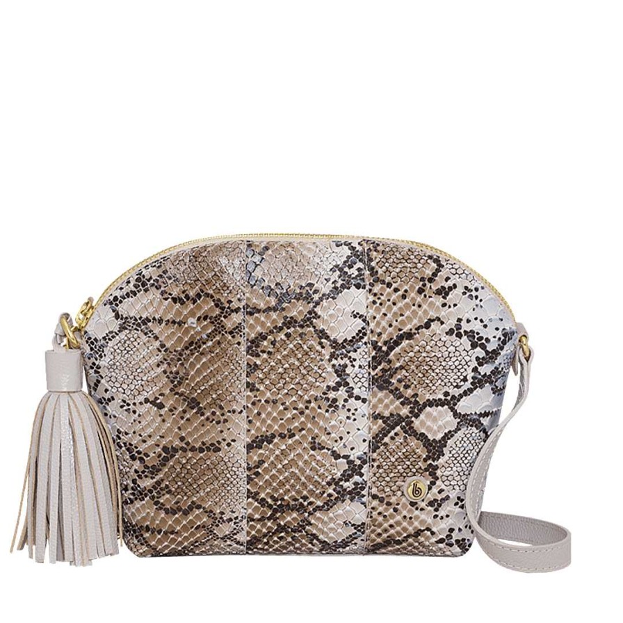 Handbags Bon-Bonite | Hands-Free Sand White Color In Leather Engraved Printed Imitation Python