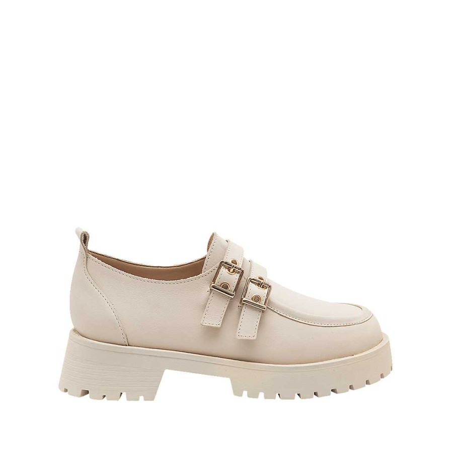 Shoes Bon-Bonite | Cream White Leather Moccasin