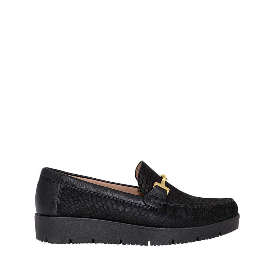 Shoes Bon-Bonite | Black Onyx Moccasin In Engraved Leather