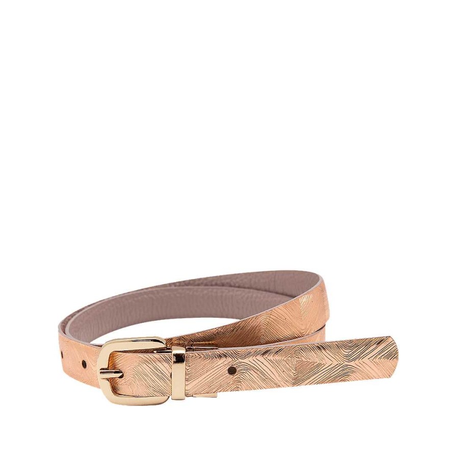 Belts Bon-Bonite | Double Sided Belt In Mocha And Rose Gold Leather