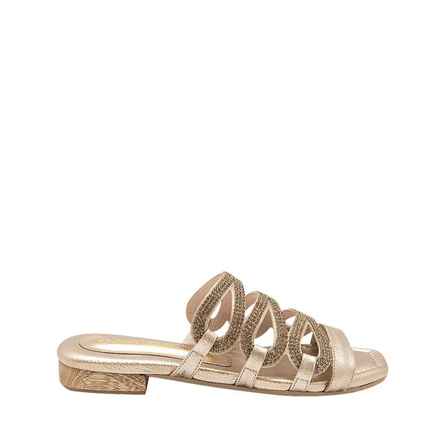 Shoes Bon-Bonite | Metal Sand Color Leather Mule Sandal