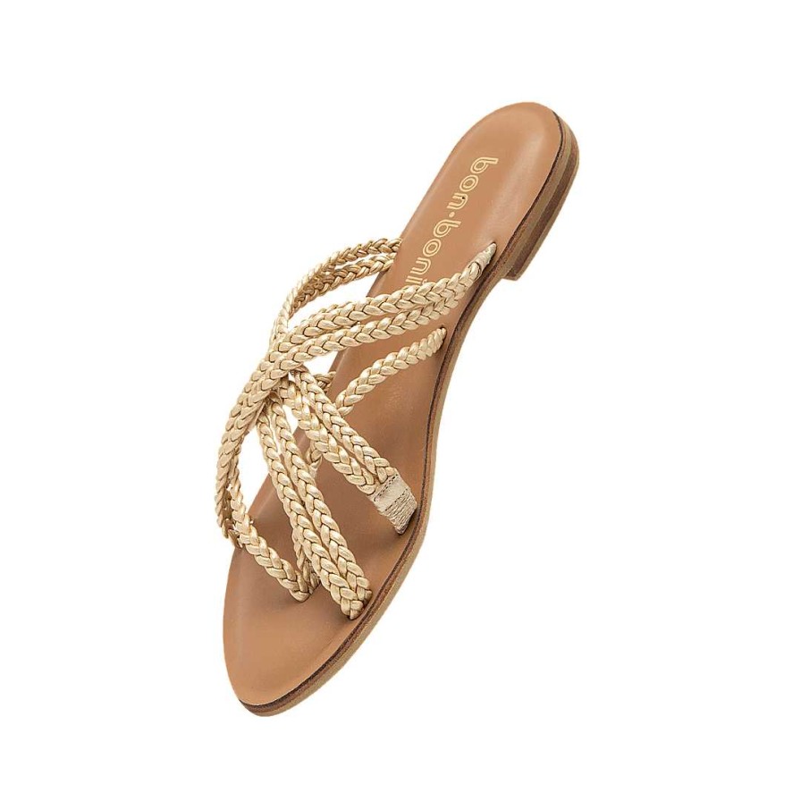 Shoes Bon-Bonite | Three Stitch Sandal In New Gold Color Leather