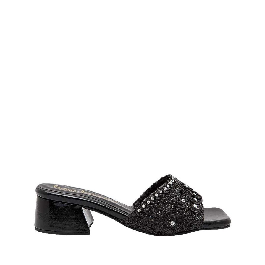 Shoes Bon-Bonite | Heeled Sandal With Black Onyx Fabric