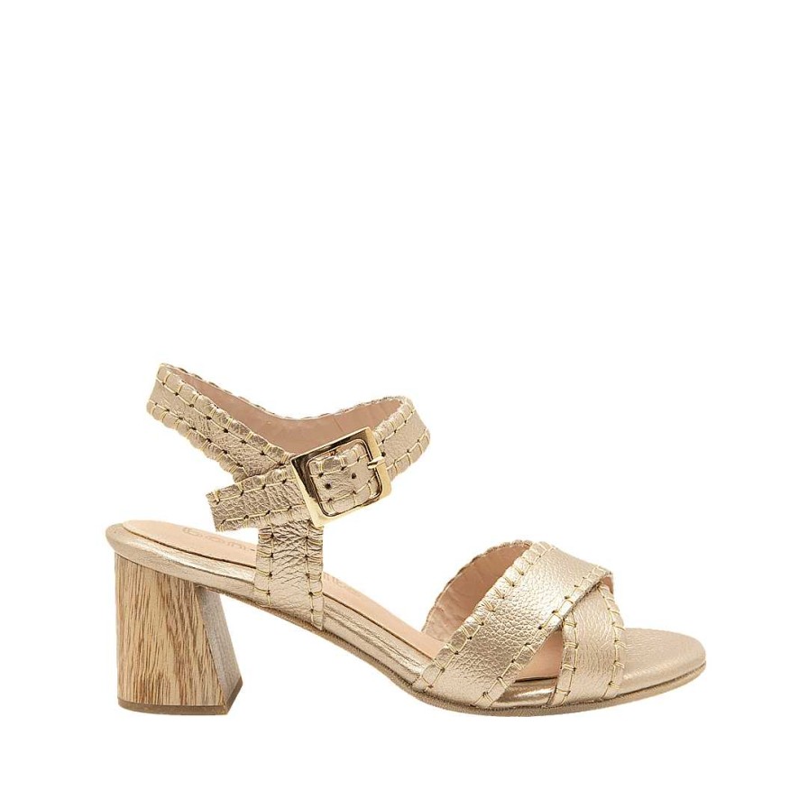 Shoes Bon-Bonite | Heeled Sandal In New Gold Color Leather