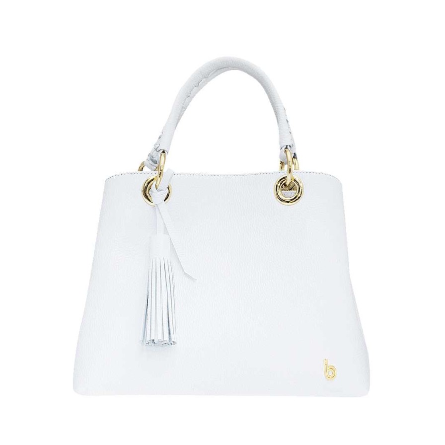 Handbags Bon-Bonite | Oyster White Bag In Embossed Leather