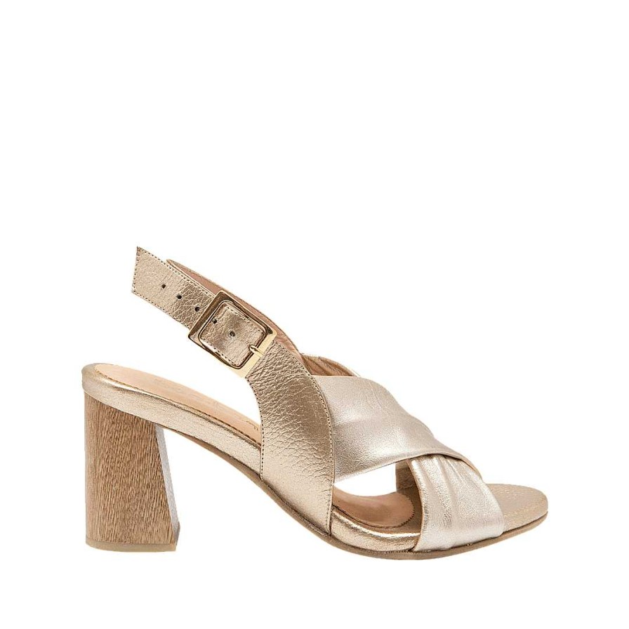 Shoes Bon-Bonite | Heeled Sandal In New Gold Color Leather