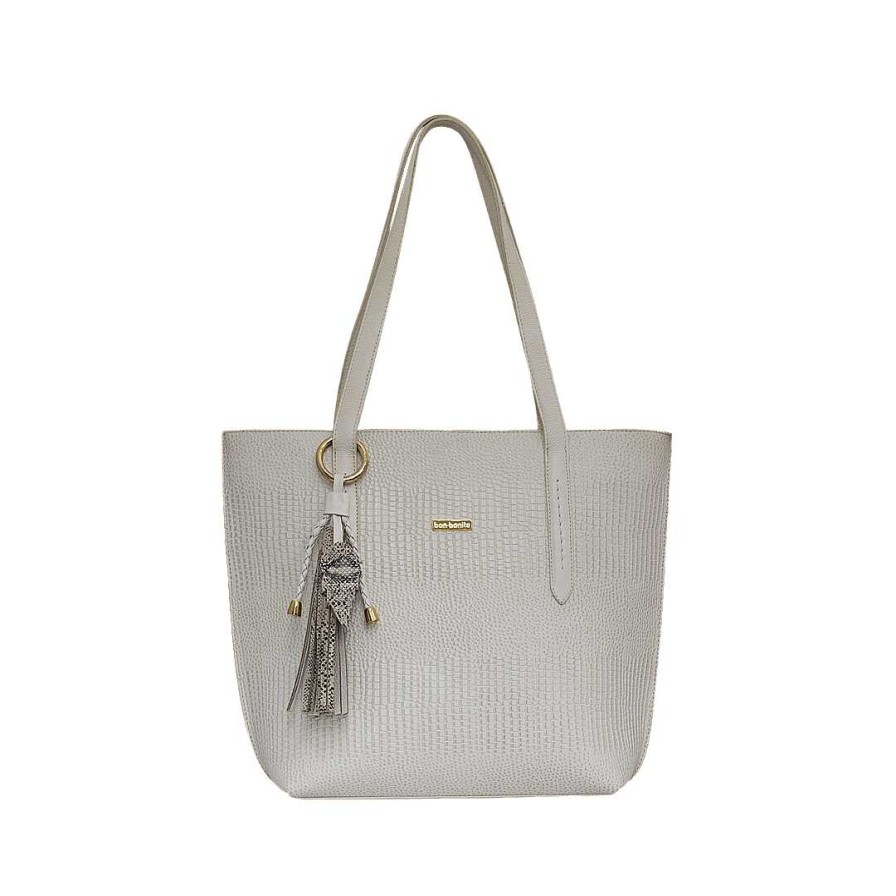 Handbags Bon-Bonite | Cream White Leather Tote Bag Style Handbag