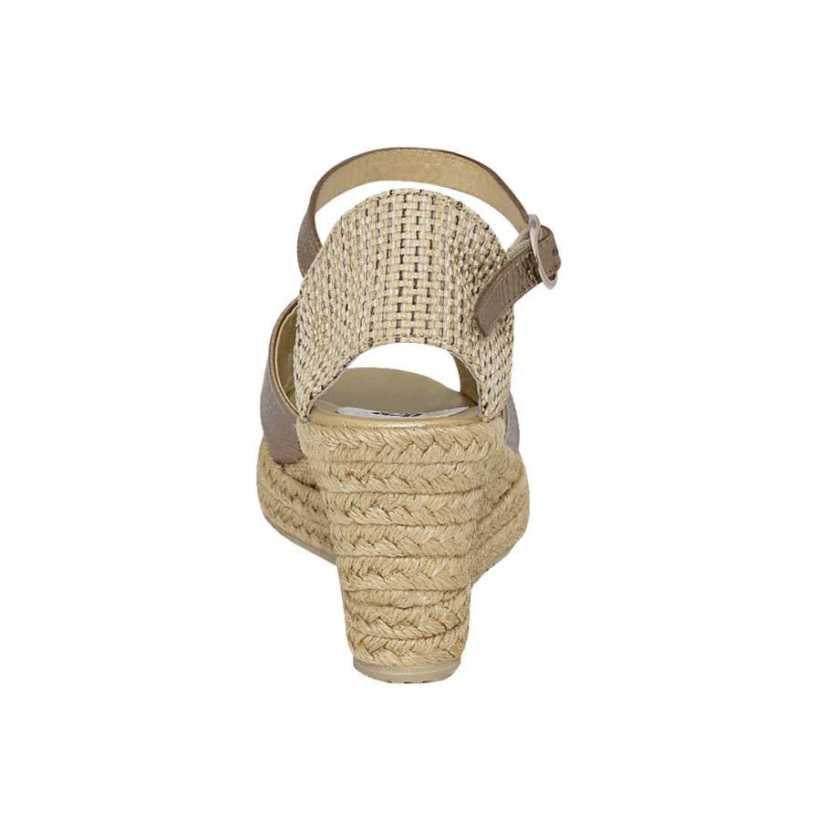 Shoes Bon-Bonite | Espadrille With Sand Metal Color Cradle In Granite Leather