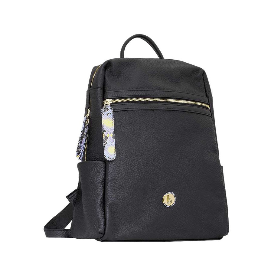 Handbags Bon-Bonite | Black Onyx Backpack In Granite Leather