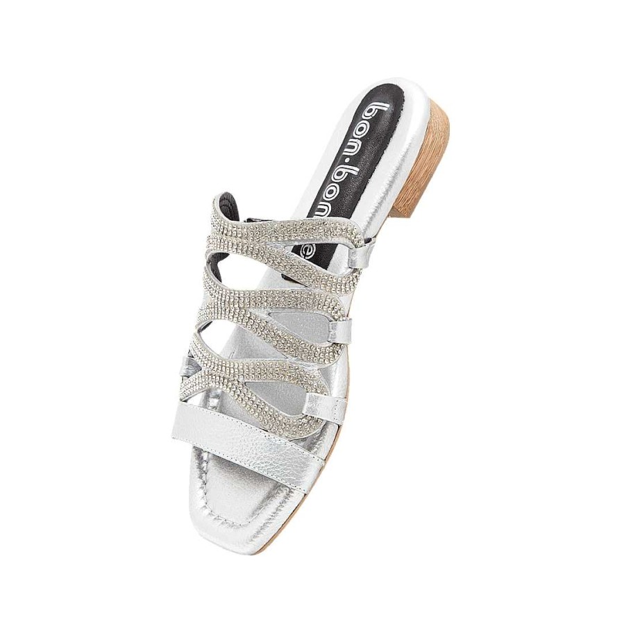 Shoes Bon-Bonite | Silver Gray Leather Mule Sandal