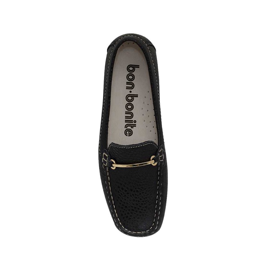 Shoes Bon-Bonite | Black Onyx Leather Moccasin.