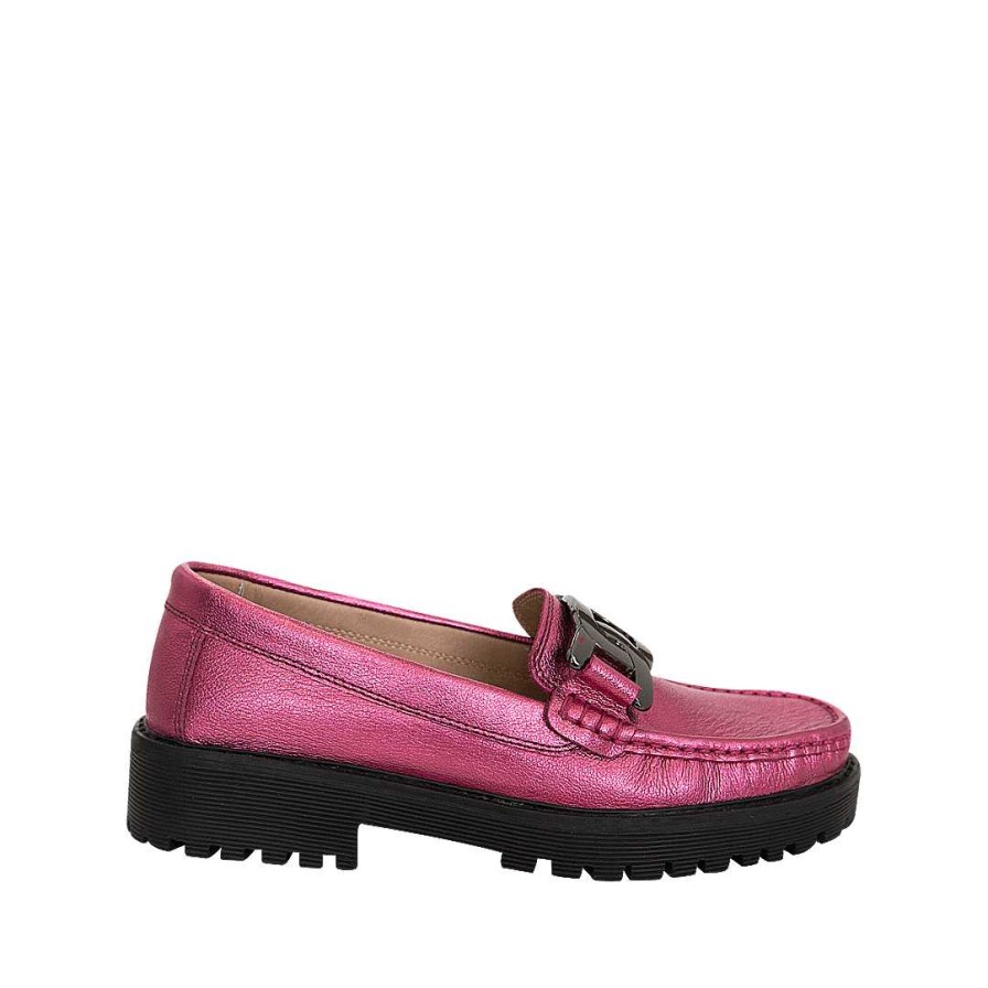 Shoes Bon-Bonite | Wine Color Metallic Leather Platform Moccasin