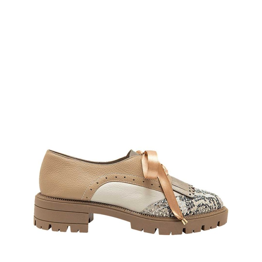 Shoes Bon-Bonite | Lacing Shoe In Capuccino Color Leather By Sand White