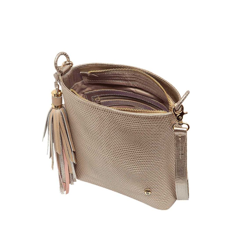 Handbags Bon-Bonite | Hands Free Leather Color Metal Sand