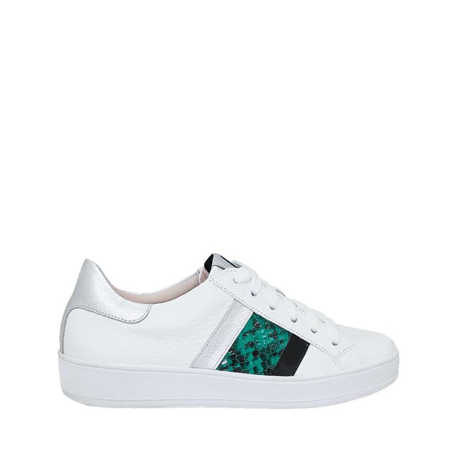 Shoes Bon-Bonite | Classic Pure White Leather Tennis Shoes With Colored Details