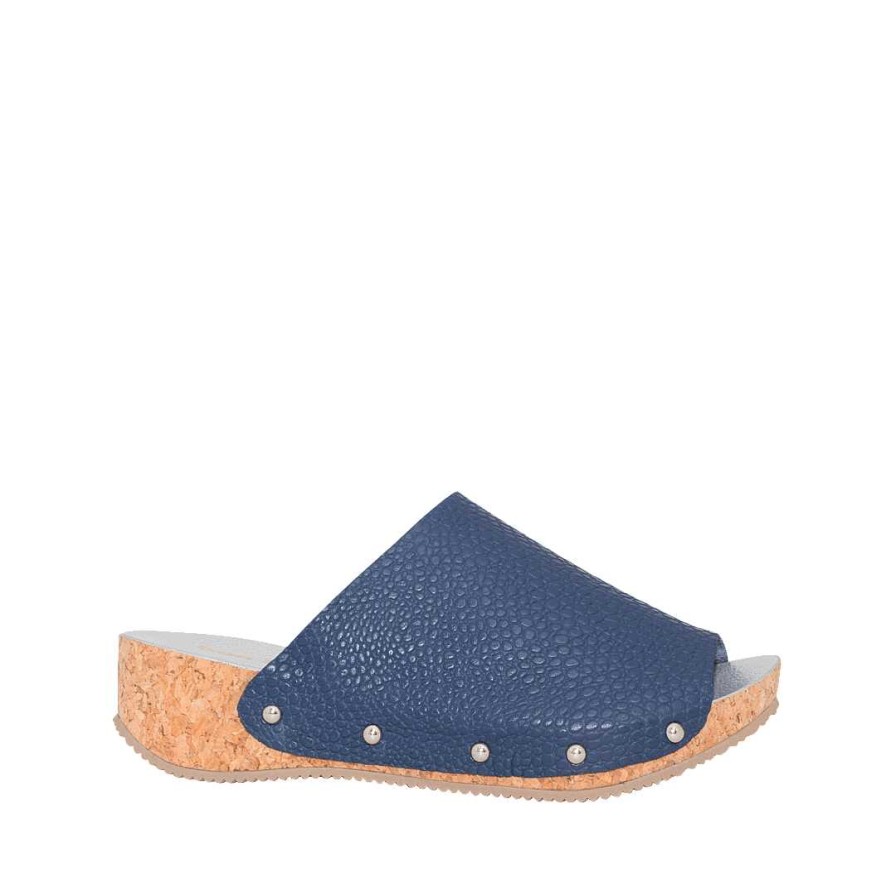 Shoes Bon-Bonite | Deep Blue Platform Sandal In Embossed Leather