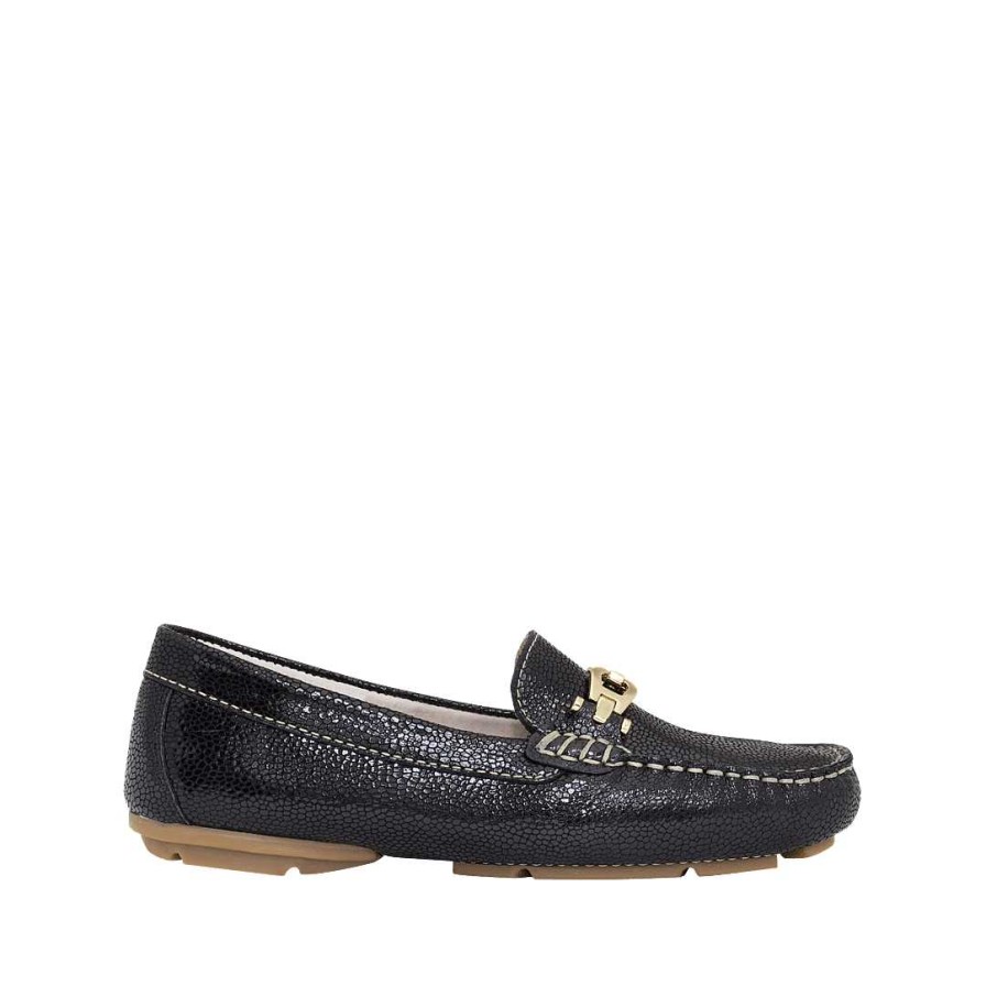 Shoes Bon-Bonite | Black Panther Leather Moccasin With Buckle