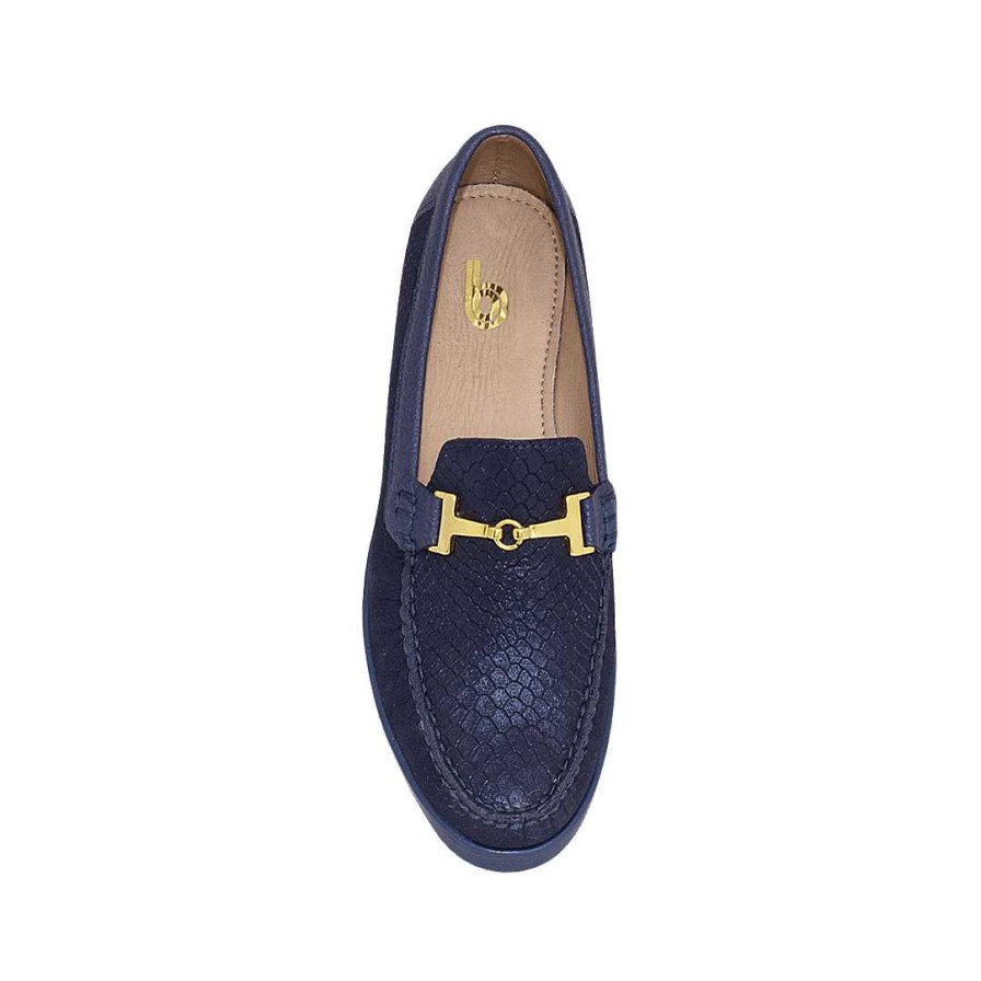 Shoes Bon-Bonite | Deep Blue Folia Engraved Leather Moccasin