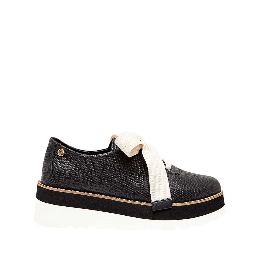 Shoes Bon-Bonite | Black Onyx Leather Tie Shoe