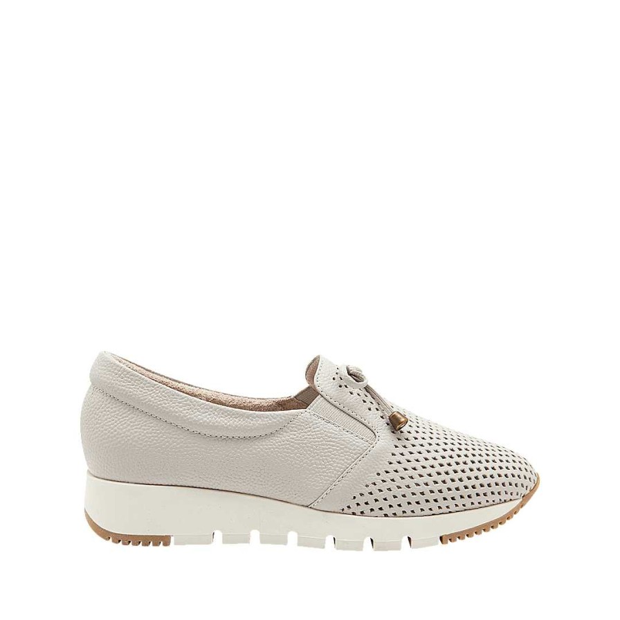 Shoes Bon-Bonite | Sand White Leather Platform Tennis