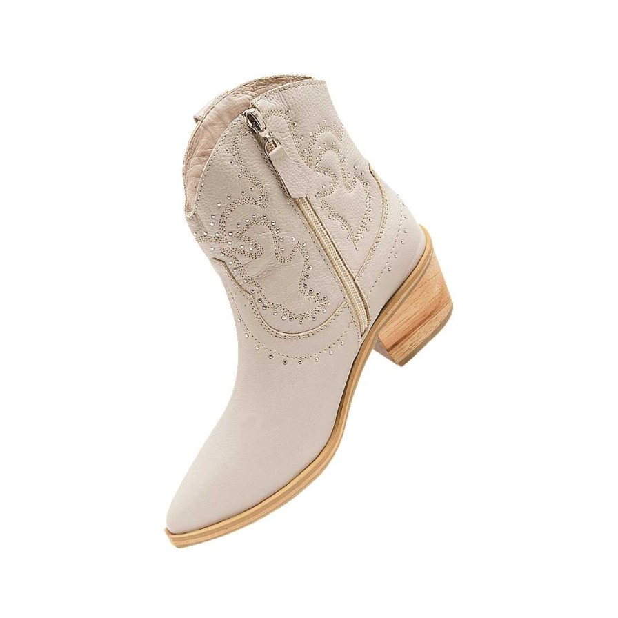 Shoes Bon-Bonite | Sand White Leather Ankle Boot