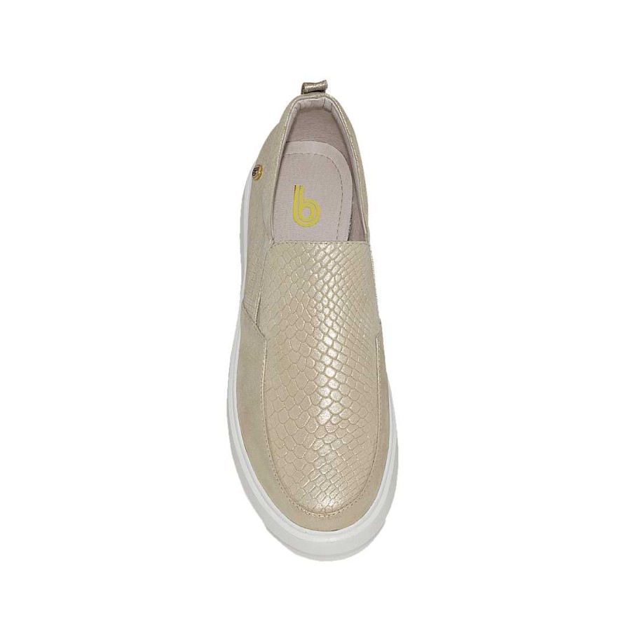 Shoes Bon-Bonite | New Gold Color Elastic Tennis Shoes In Leather.