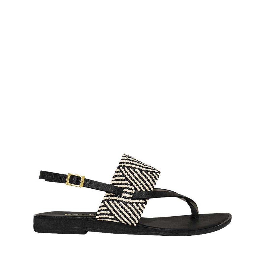 Shoes Bon-Bonite | Black Onyx Leather Sandal With Handcrafted Detail