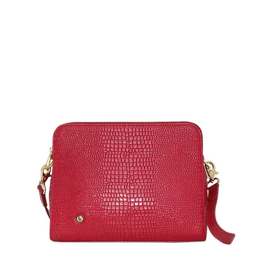 Handbags Bon-Bonite | Hands Free Burning Red Color In Engraved Leather