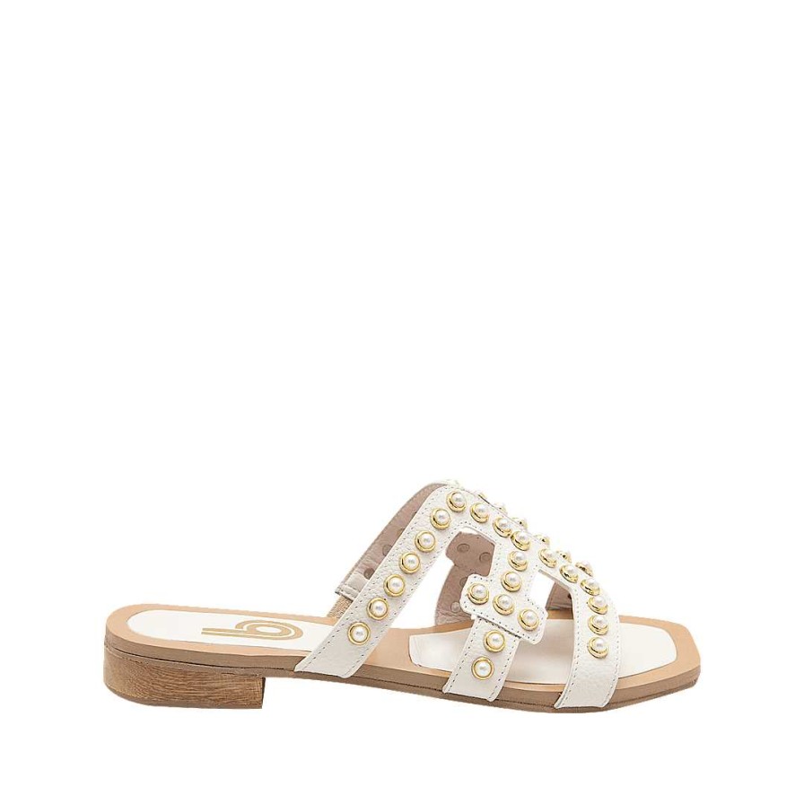 Shoes Bon-Bonite | Cream White Leather Mule Sandal