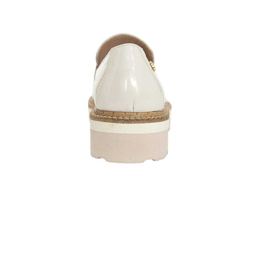 Shoes Bon-Bonite | Cream White Patent Leather Moccasin