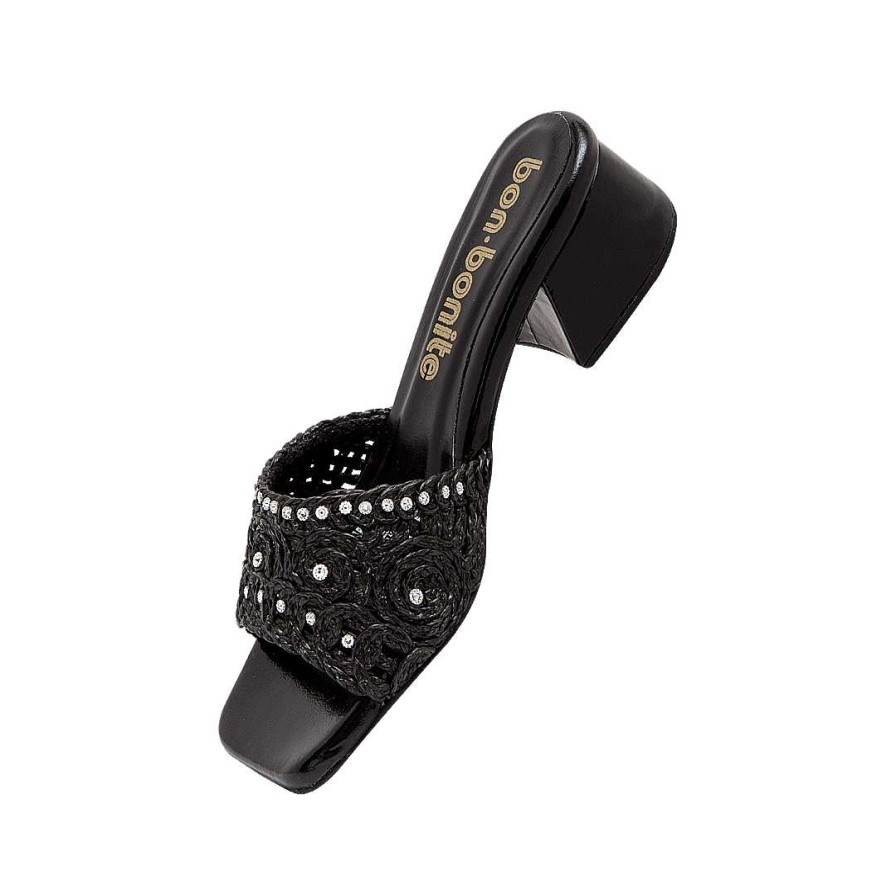 Shoes Bon-Bonite | Heeled Sandal With Black Onyx Fabric