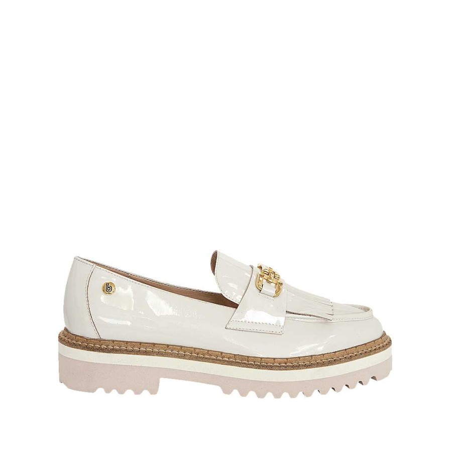 Shoes Bon-Bonite | Cream White Patent Leather Moccasin