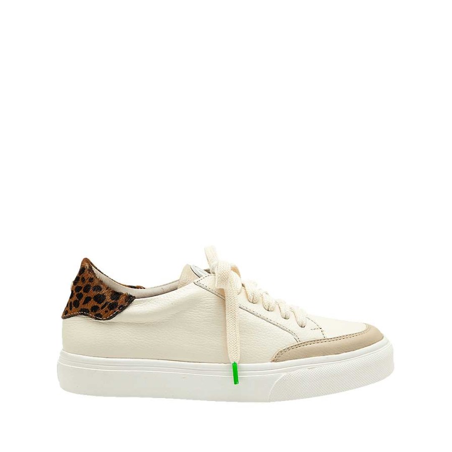 Shoes Bon-Bonite | Classic White Leather Tennis Shoes With Natural Hair Heel.